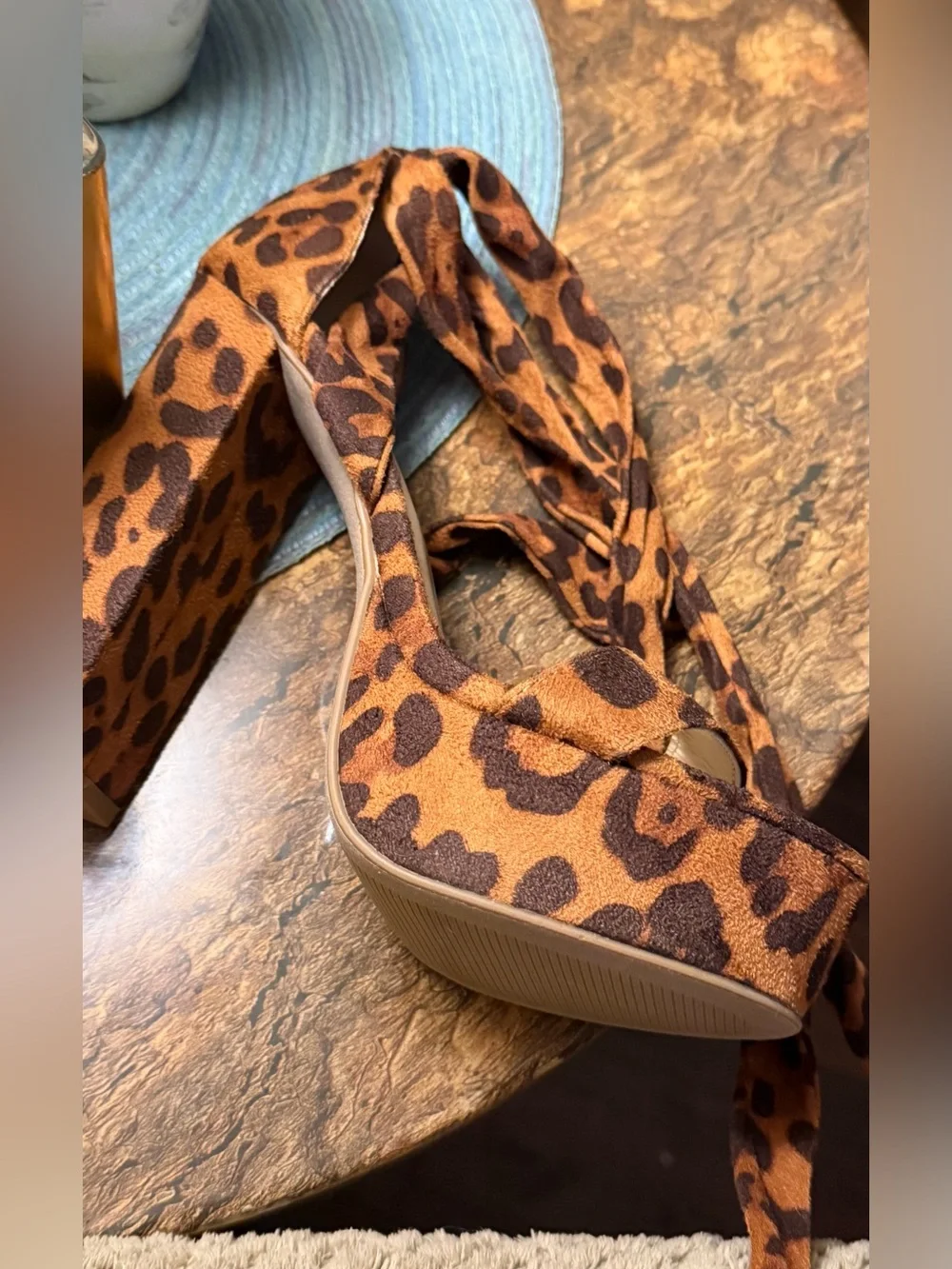 Fashion Nova Leopard Print Platform Lace-Up Heels - Brown
